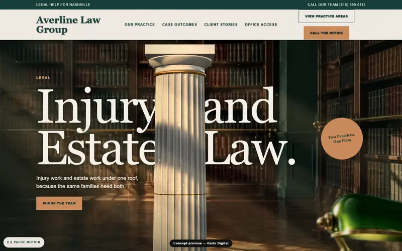 The opening screen of the Averline Law Group 3D sample