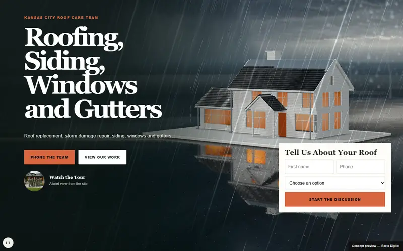 The opening screen of the Bluecrest Roofing 3D sample