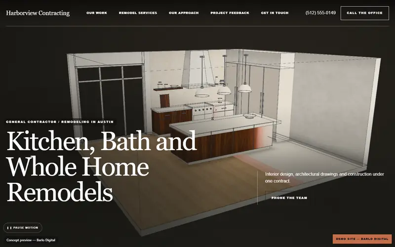 The opening screen of the Harborview Contracting 3D sample