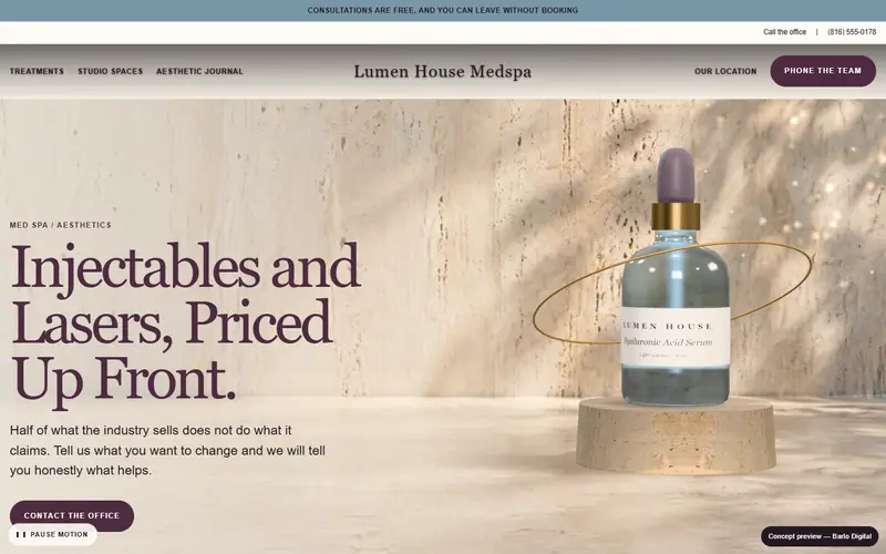 The opening screen of the Lumen House Medspa 3D sample