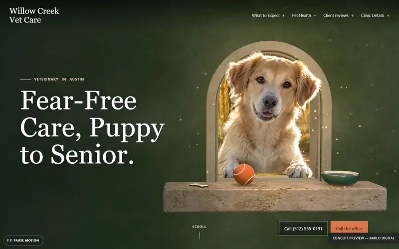 The opening screen of the Willow Creek Vet Care 3D sample