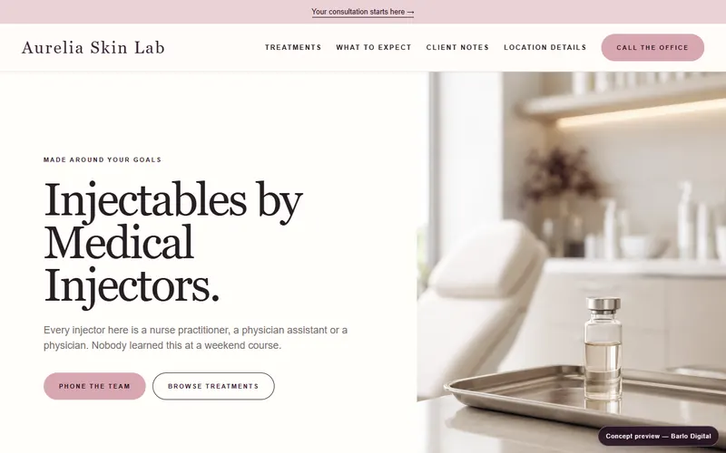 The opening screen of the Aurelia Skin Lab sample