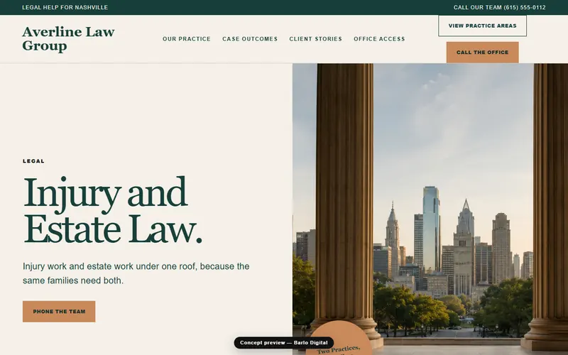 The opening screen of the Averline Law Group sample