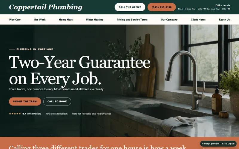 The opening screen of the Coppertail Plumbing sample