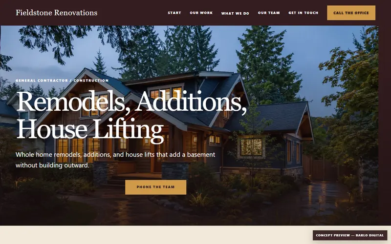 The opening screen of the Fieldstone Renovations sample
