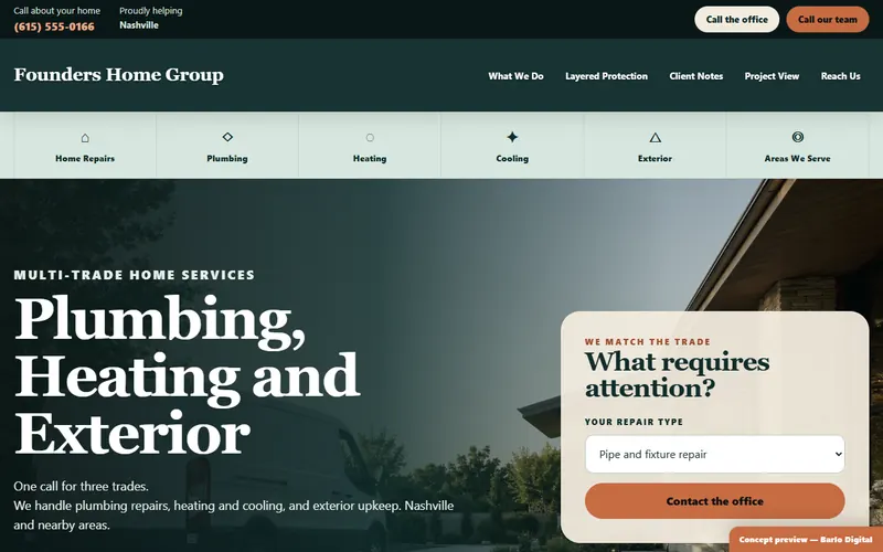 The opening screen of the Founders Home Group sample