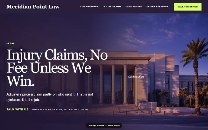 The opening screen of the Meridian Point Law sample