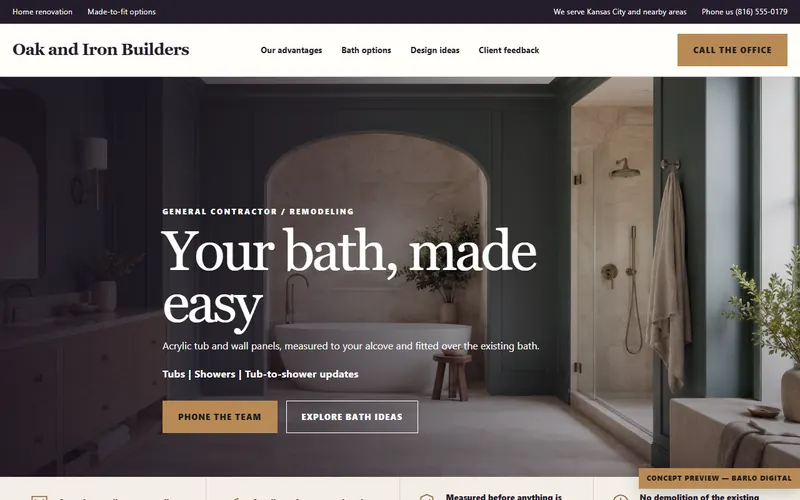 The opening screen of the Oak and Iron Builders sample