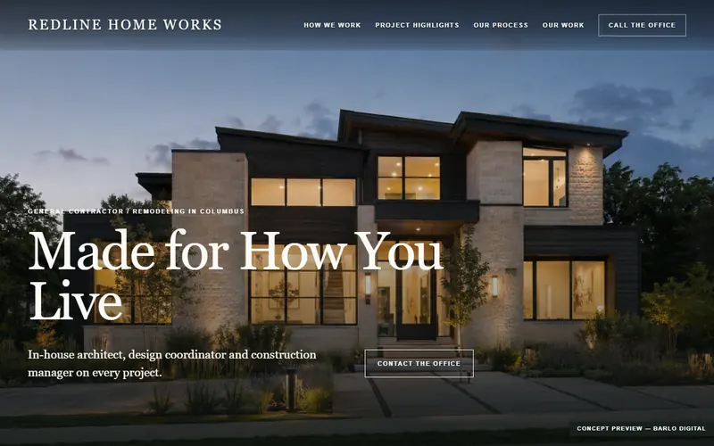 The opening screen of the Redline Home Works sample
