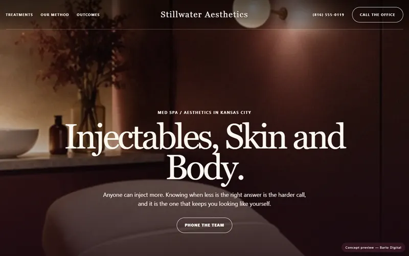 The opening screen of the Stillwater Aesthetics sample
