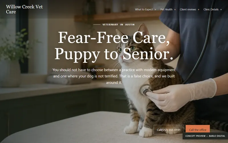 The opening screen of the Willow Creek Vet Care sample